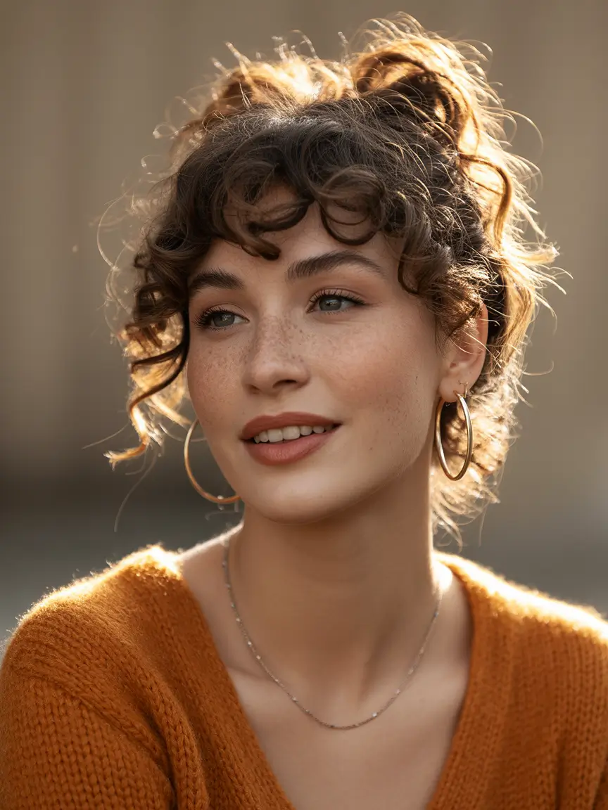 Brown hair colors Curly Updo With Soft Ash Brown And Honey Tea Notes