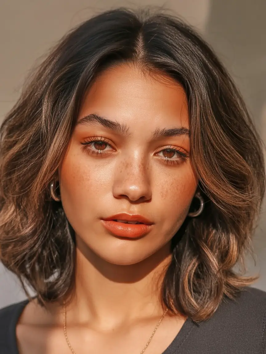 Brown hair colors Medium Mushroom Brunette With Blonde Touches