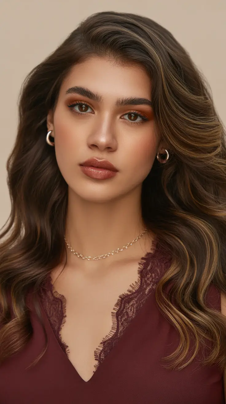 Brunette hair color Rich Dark Brunette With Caramel Highlights And Soft Layers