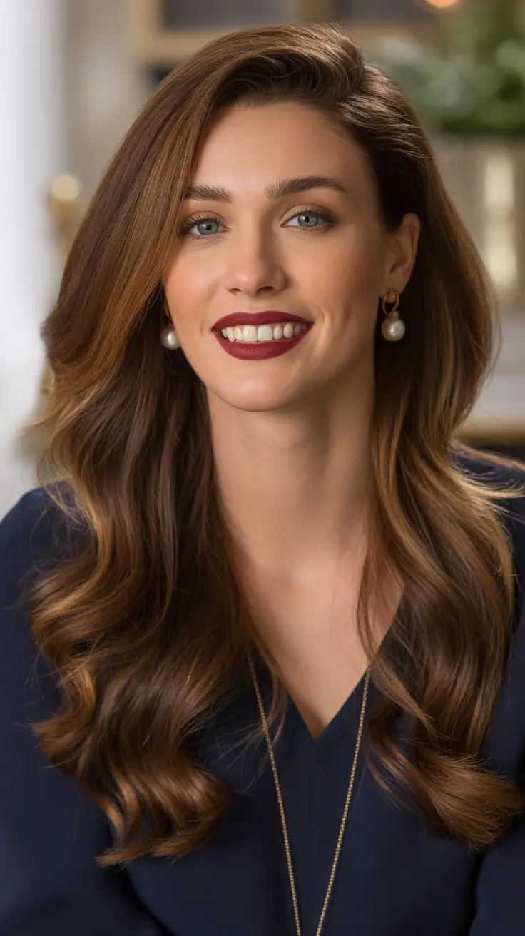 Brunette hair color Classic Rich Brunette With Subtle Golden Contour