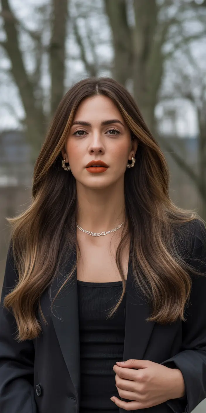 Brunette hair color Soft Neutral Brunette With Winter Light Dimension