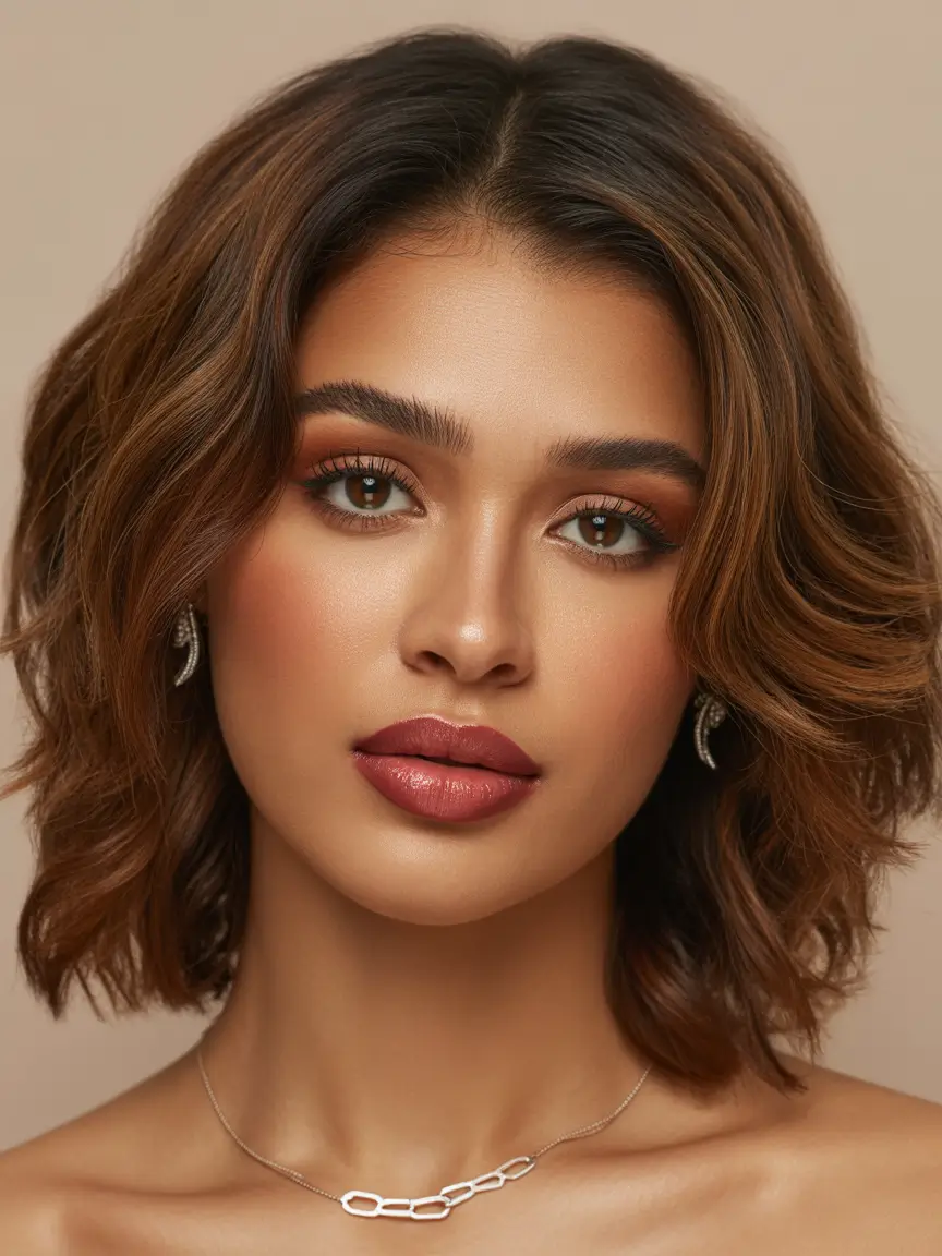 Brunette hair color Medium Teddy Bear Brunette With Airy Layers