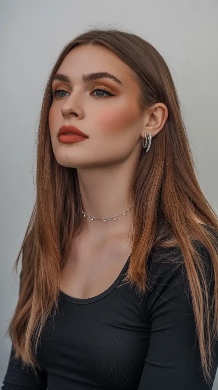 Brunette hair color Light Cinnamon Brunette With Sleek Lengths