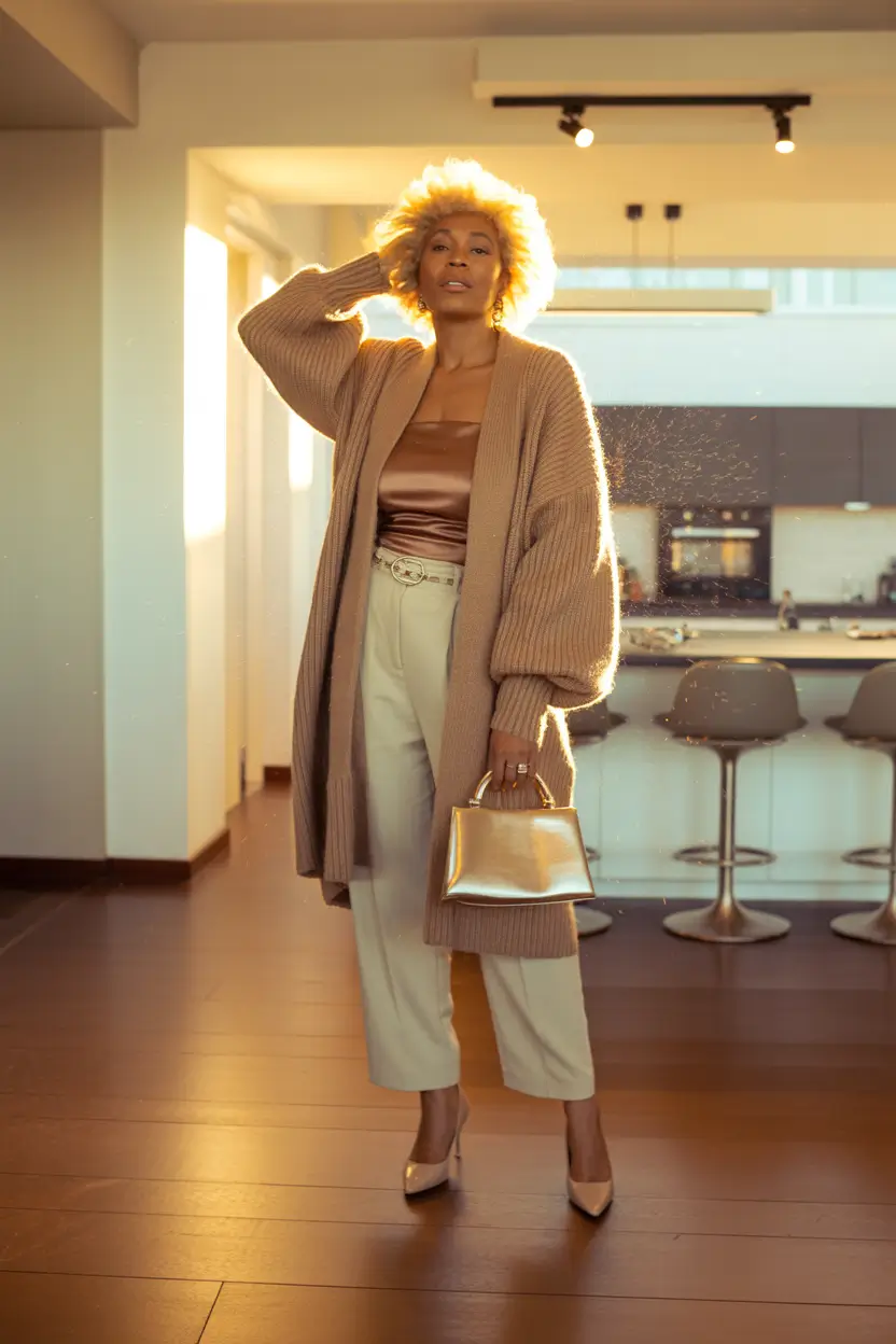 Casual outfits for women over 50 in 2026 Soft Neutral Layers With Golden Hour Glow