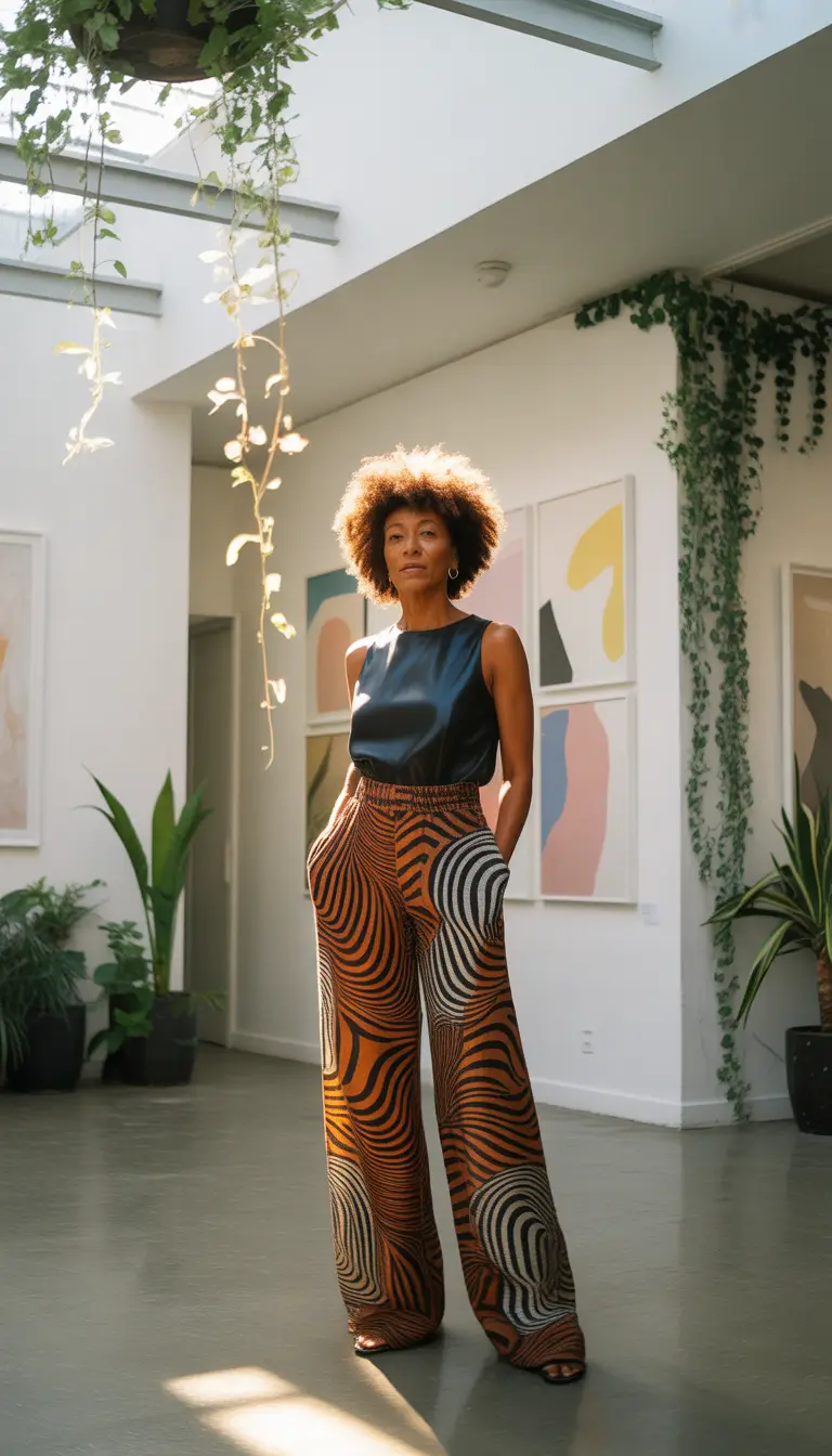 Casual outfits for women over 50 in 2026 Art Inspired Elegance With Graphic Trousers