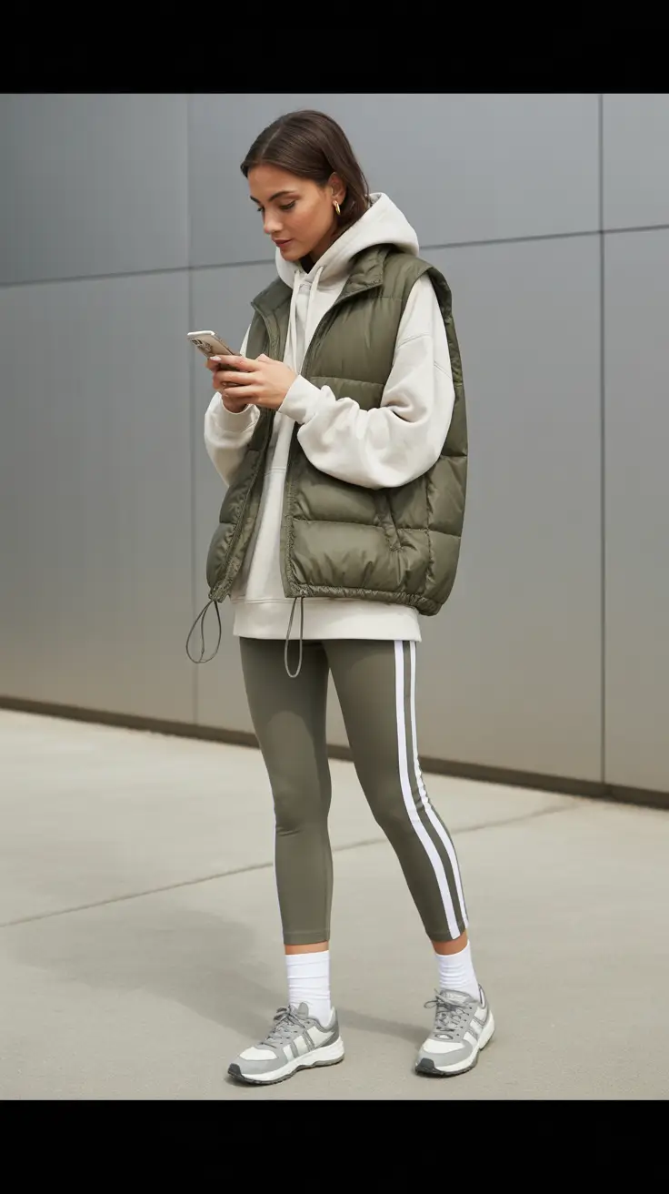 legging outfits Soft Neutrals and Sporty Layers