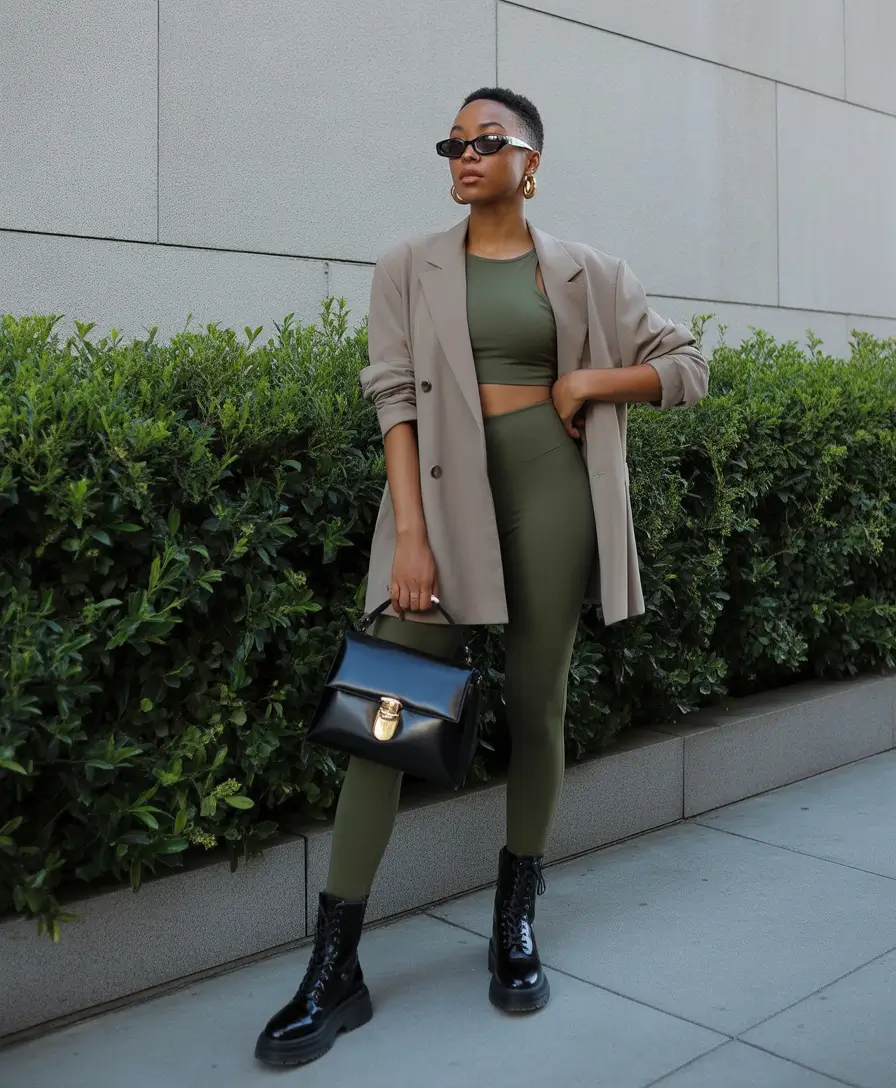 legging outfits Tailored Edge with an Olive Twist