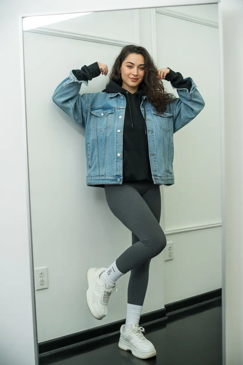 legging outfits Denim Meets Urban Energy