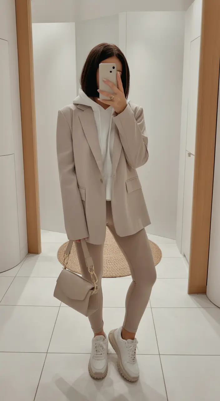 legging outfits Soft Neutrals and Tailored Ease