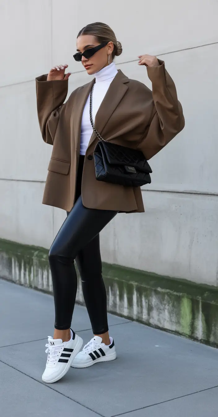 legging outfits Leather Luxe with a Sporty Spin