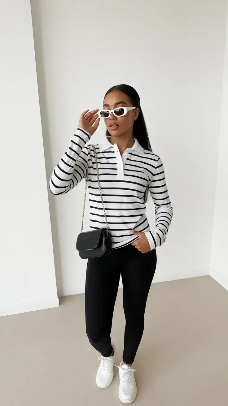 legging outfits Stripes and Classic Black Confidence