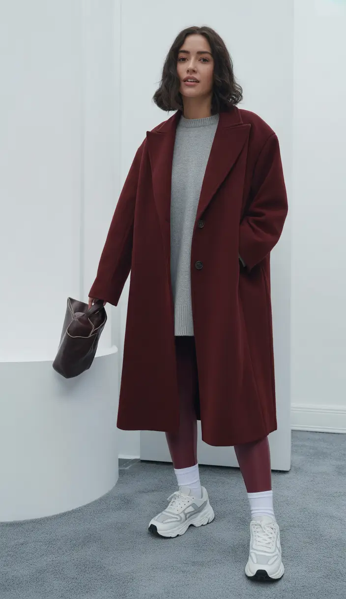 legging outfits Burgundy and Soft Grey Balance