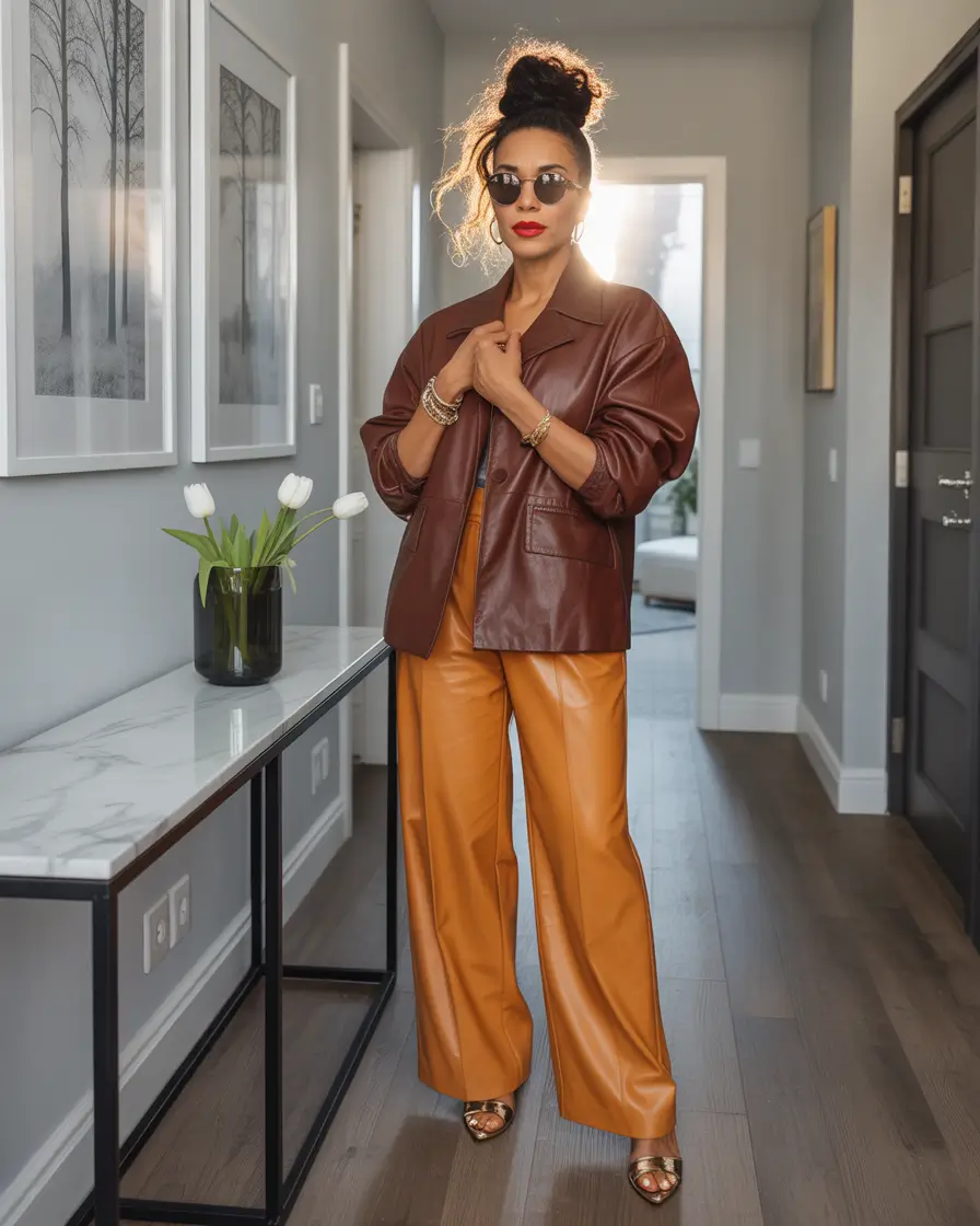 Outfits for Women Over 40 Rich Leather Layers for Elevated Fall Moments