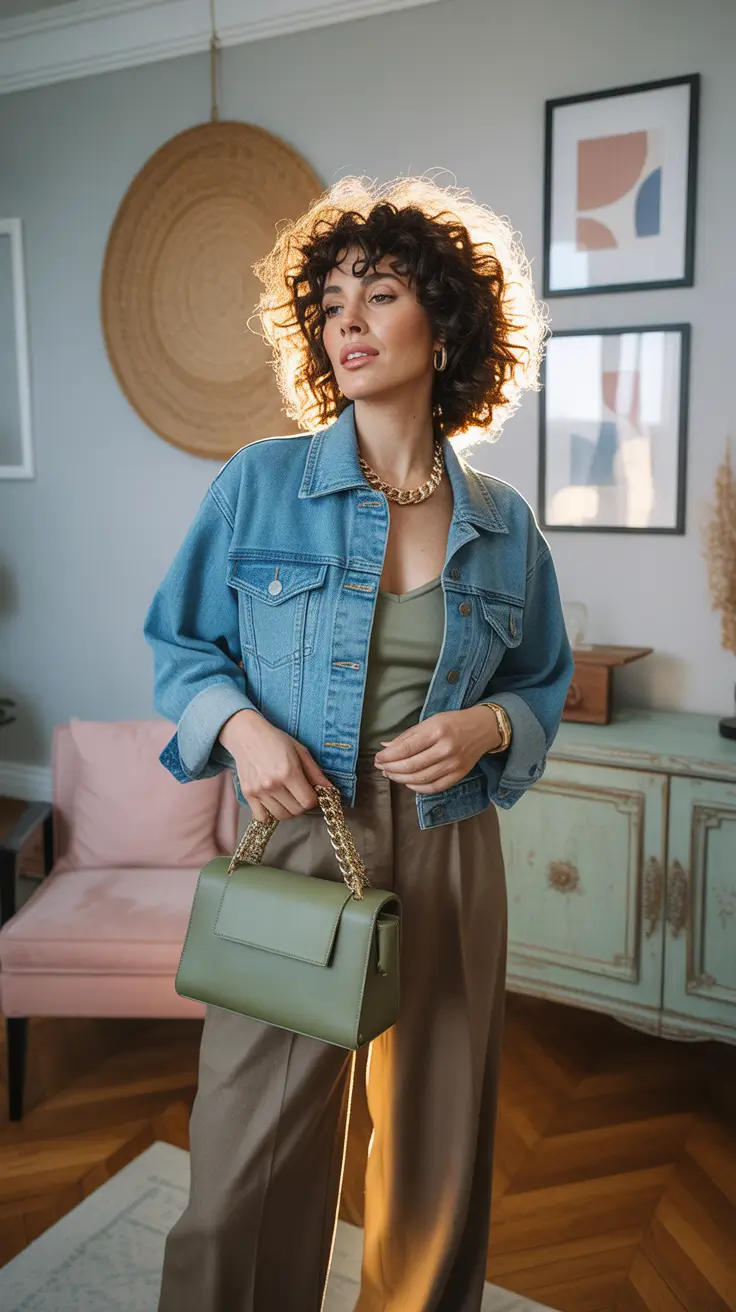 Outfits for Women Over 40 Soft Greens and Denim for Fresh Transitional Style