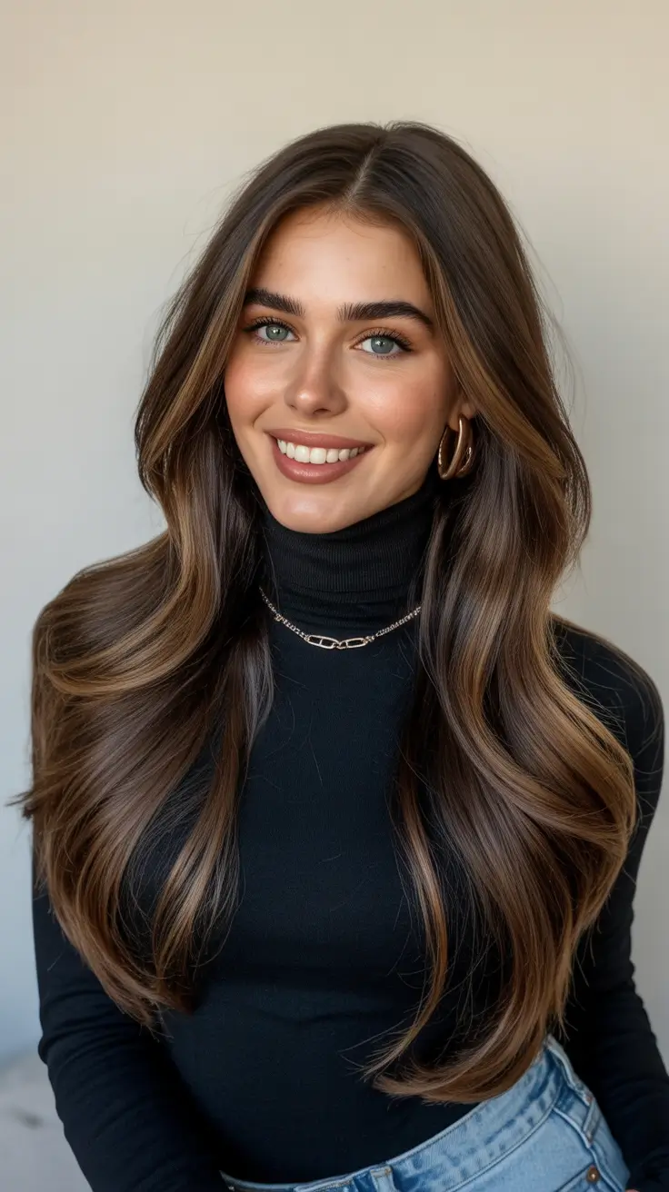 chocolate brown hair color Caramel Framed Chocolate Flow