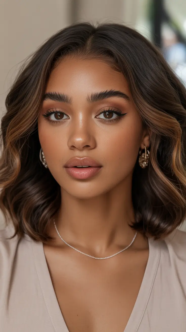 chocolate brown hair color Short Mocha Glow With Soft Dimension