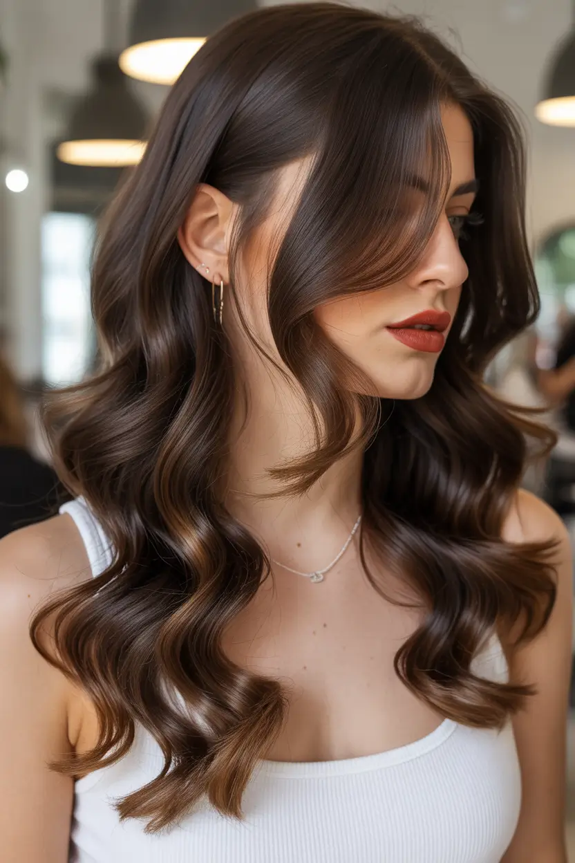 chocolate brown hair color Silky Chestnut Chocolate Waves
