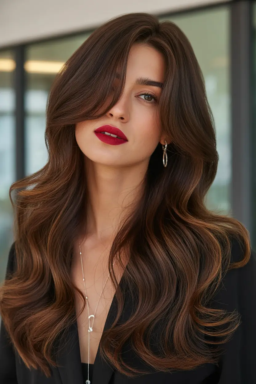 chocolate brown hair color Softly Contoured Mocha Glow