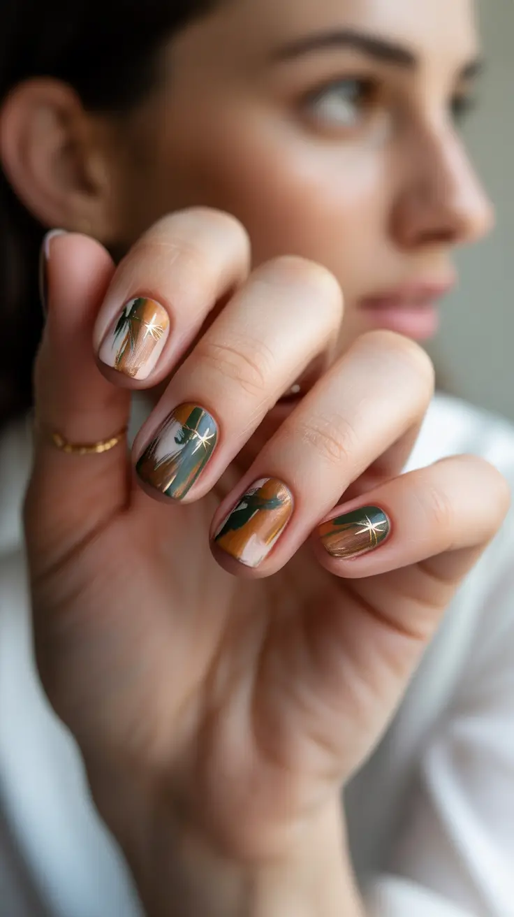 christmas nail art 2025 Golden Caramel and Evergreen Nails