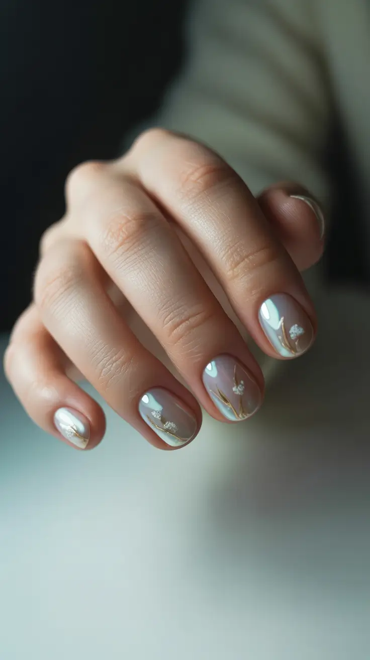 christmas nail art 2025 Champagne Frost with Golden Petals