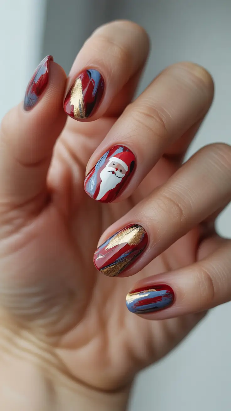 christmas nail art 2025 Red and Gold Luxe Santa Nails