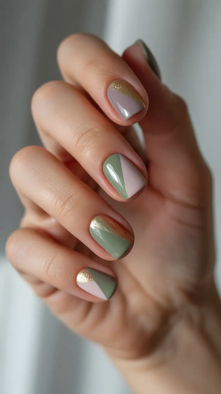 christmas-nail-colors-2025 soft-sage-and-blush-gold-harmony