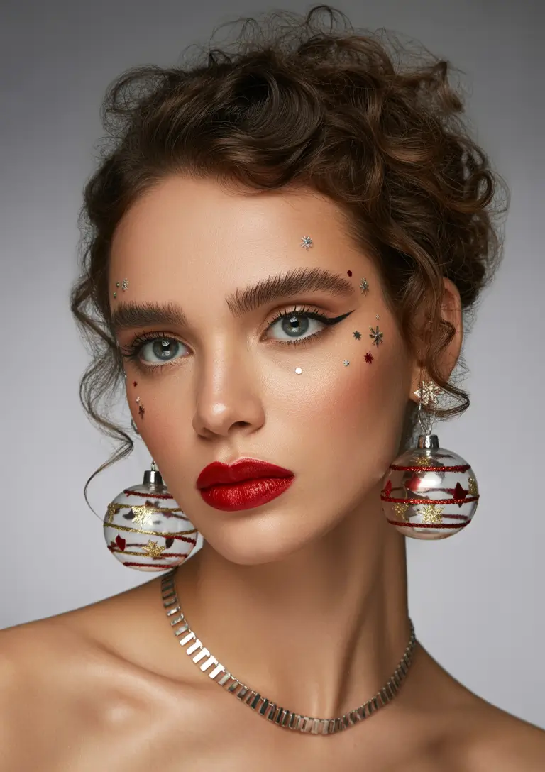 christmas party hairstyles trends 2025 Classic Curly Elegance with a Festive Glow