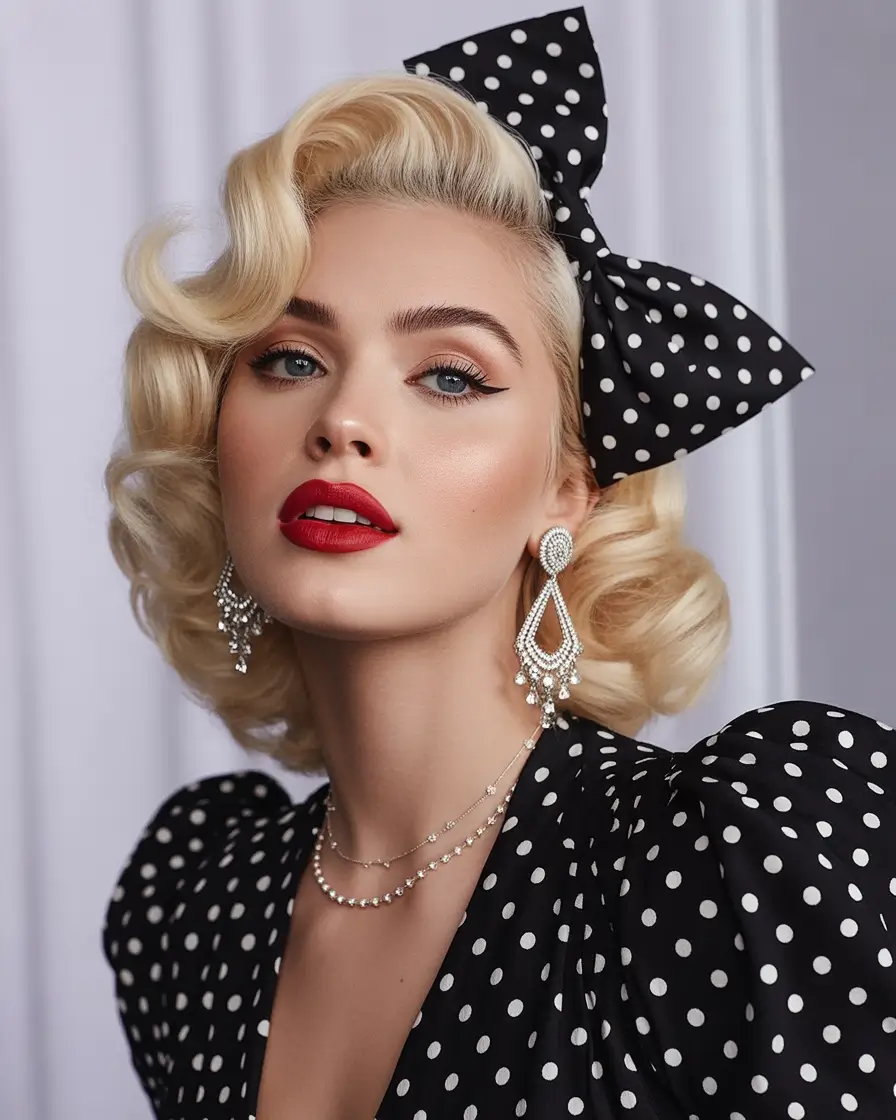 christmas party hairstyles trends 2025 Retro Glam with Polka-Dot Perfection