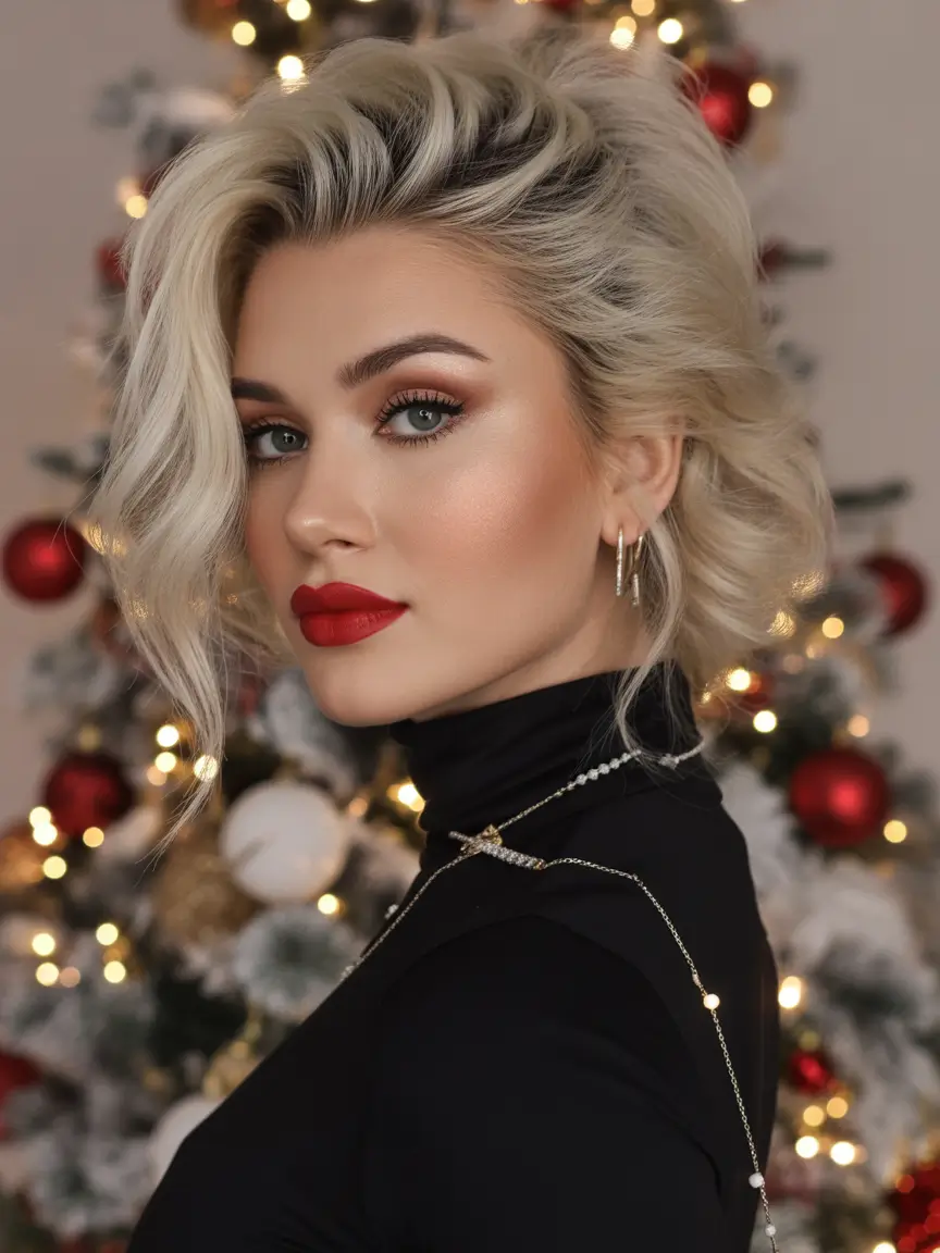 christmas party hairstyles trends 2025 Golden Glow Bob