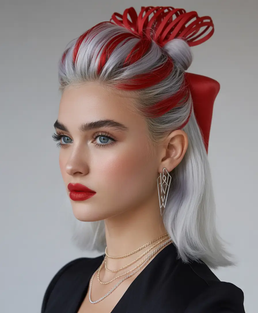 christmas party hairstyles trends 2025 Silver Frost and Crimson Accents