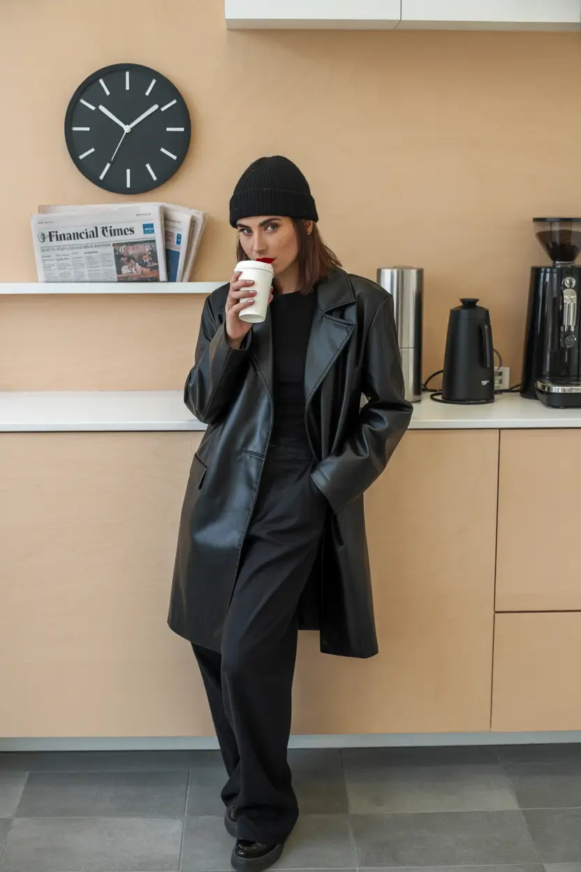 cold weather outfits 2026 Effortless Edge in Monochrome Leather