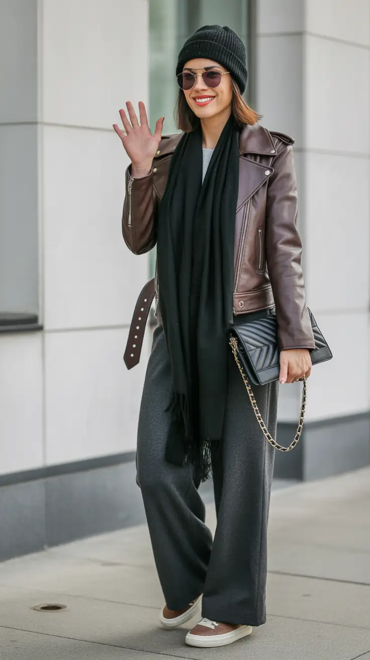 cold weather outfits 2026 Soft Rebel in Leather and Wool