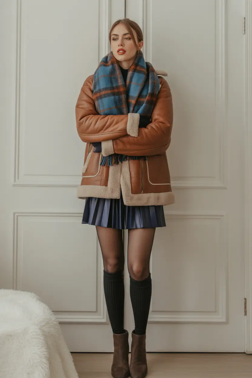 cold weather outfits 2026 Retro Cool with Shearling and Plaid
