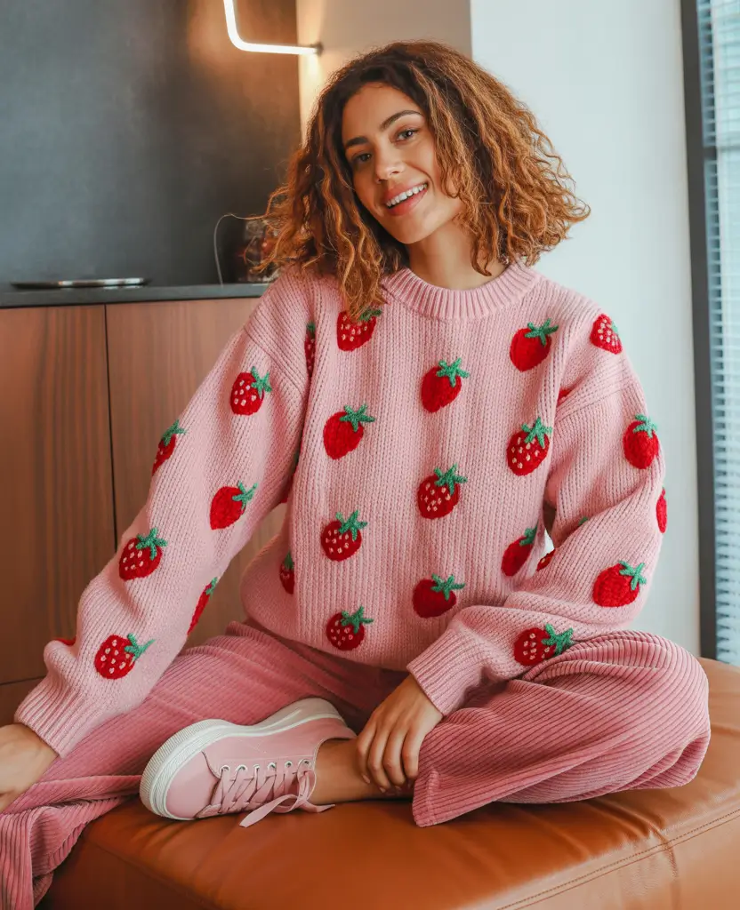 sweater outfits 2026 Soft Strawberry Energy