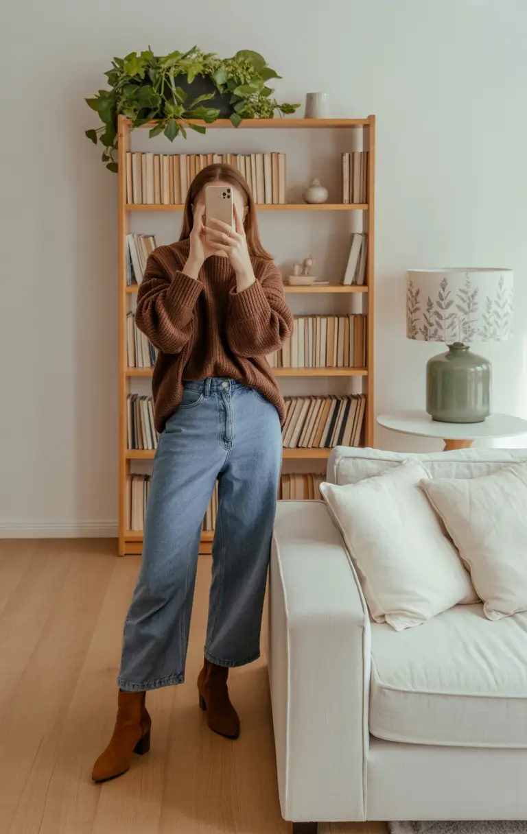 sweater outfits 2026 Bookish Brown Simplicity