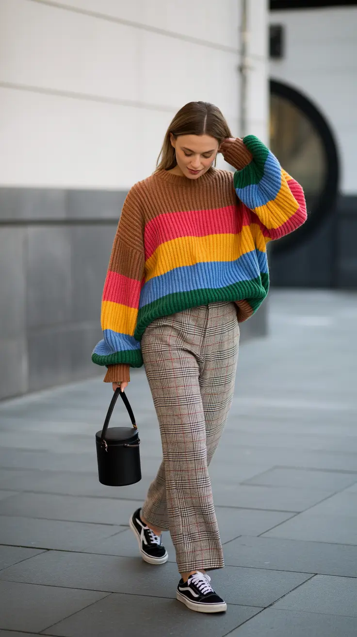 sweater outfits 2026 Playful Color-Block Rhythm