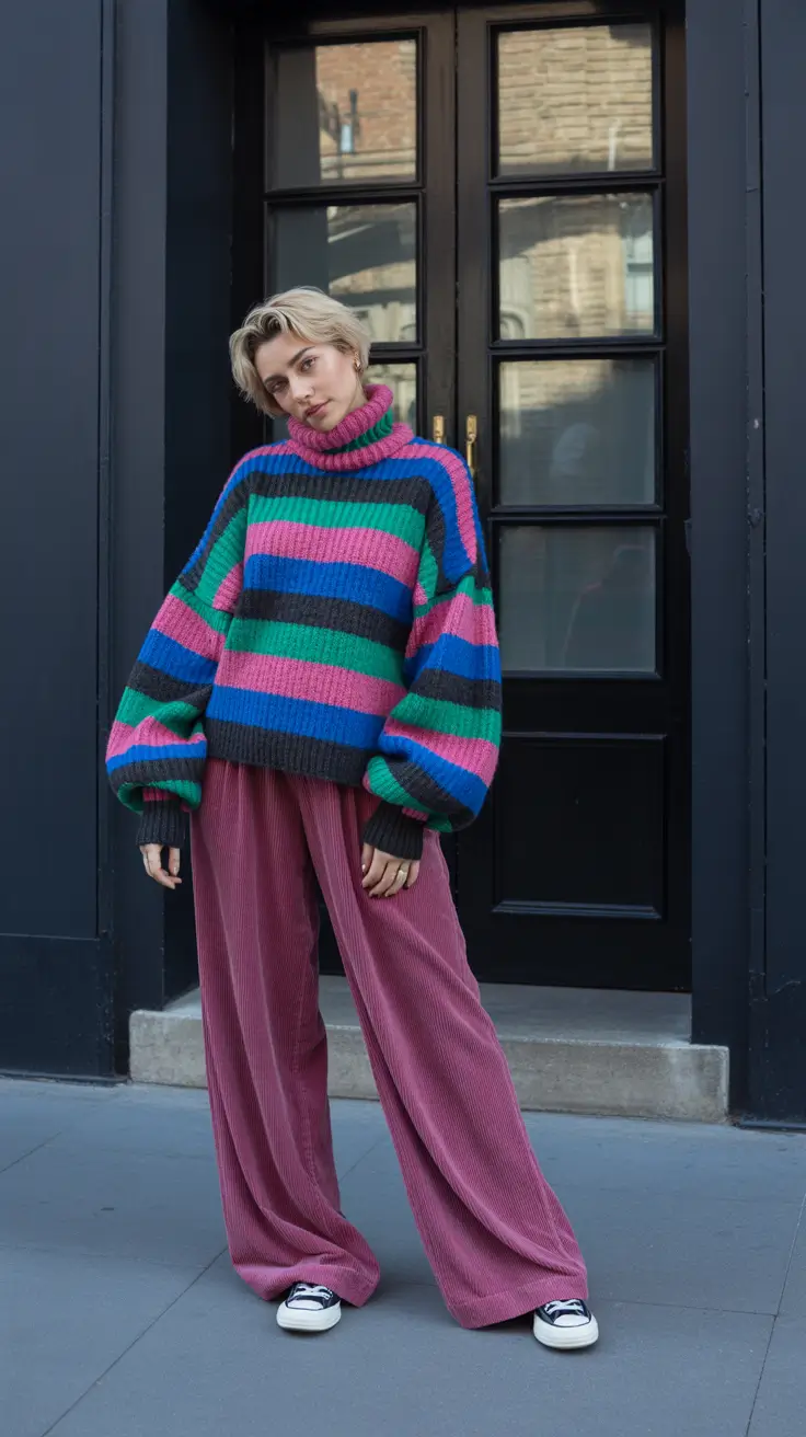 sweater outfits 2026 Vibrant Layers with Attitude