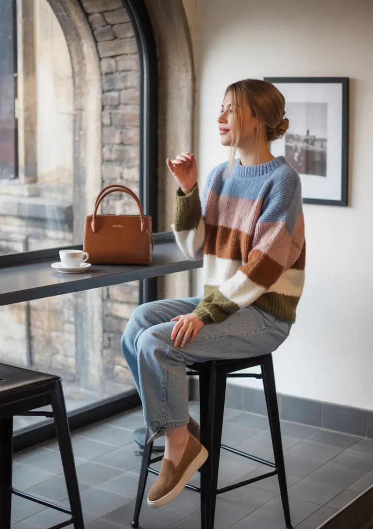 sweater outfits 2026 Muted Café Mood