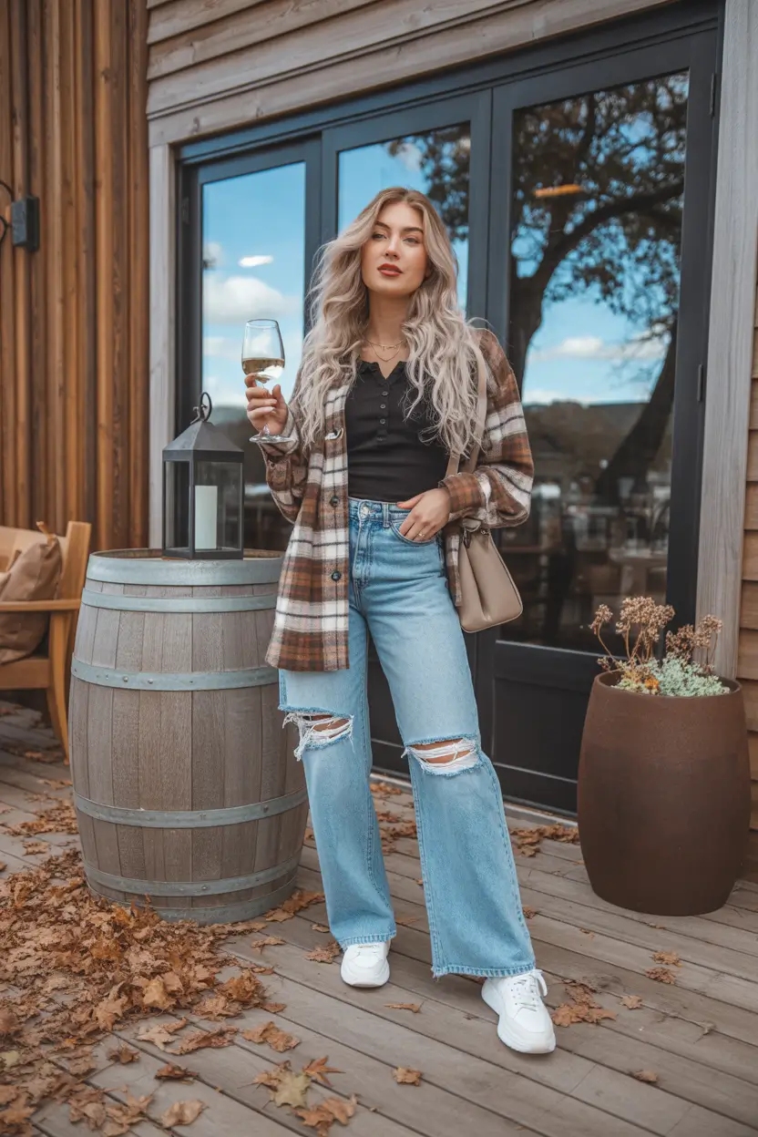 cute outfits 2026 flannel and denim charm