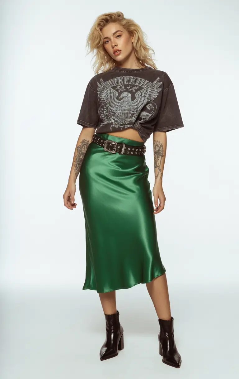 cute outfits 2026 edgy green satin
