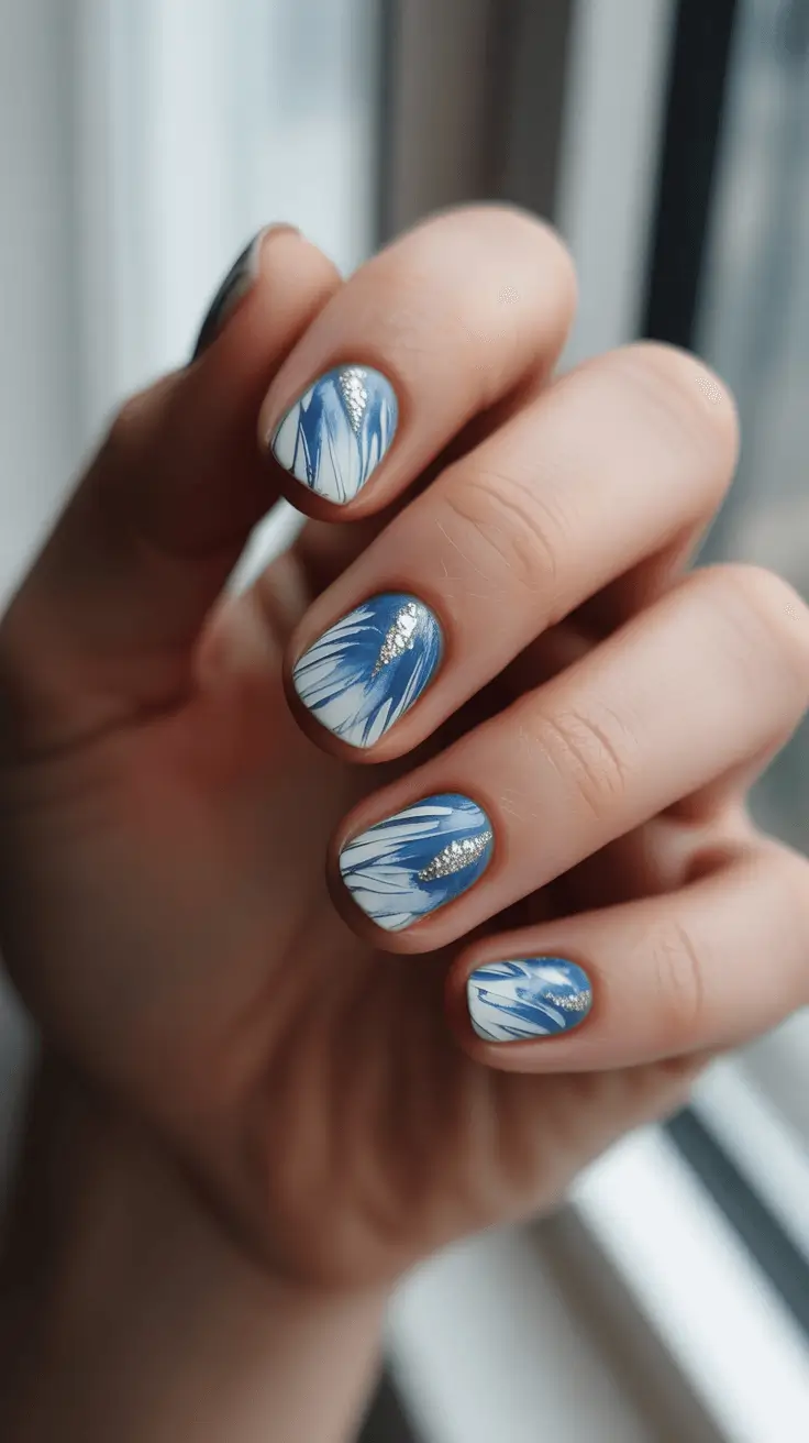 simple christmas nails frosty blue petals