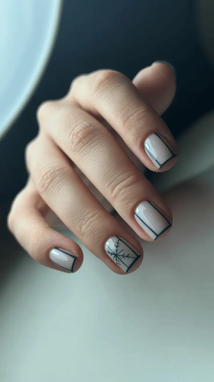 simple christmas nails minimalist snowflake lines