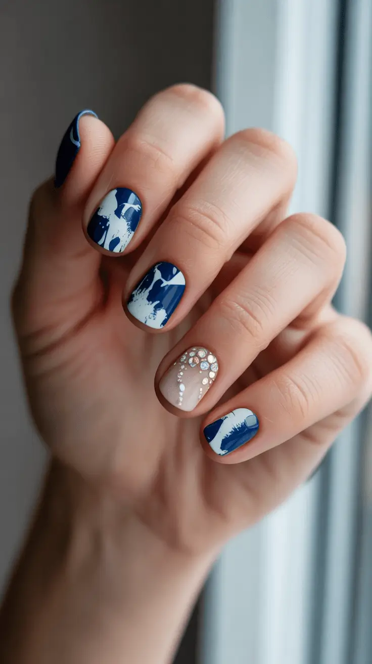 simple christmas nails midnight blue sparkle