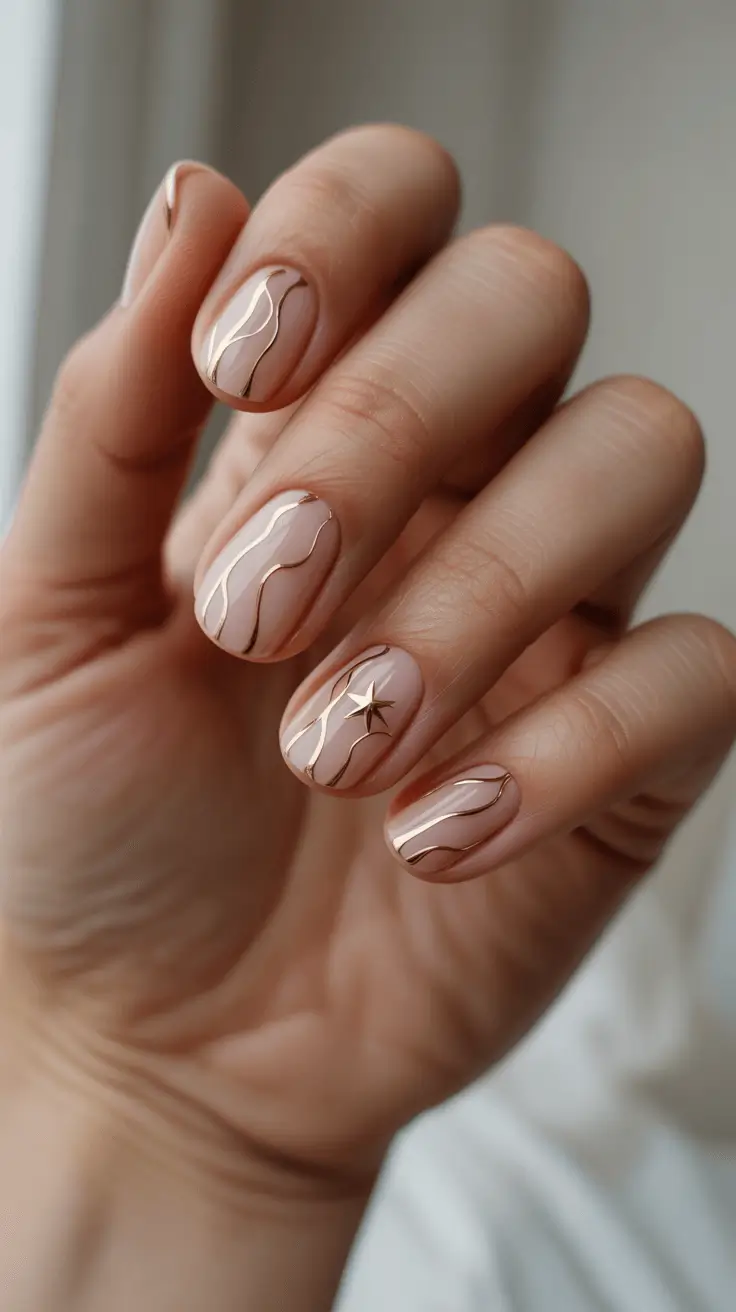 simple christmas nails golden star glow