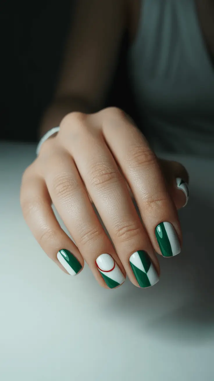 simple christmas nails emerald geometry