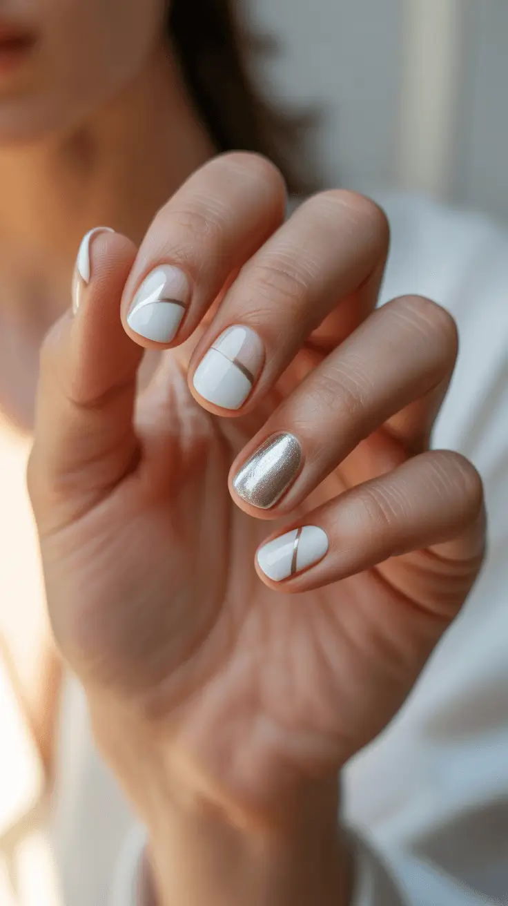 simple christmas nails white and silver chic