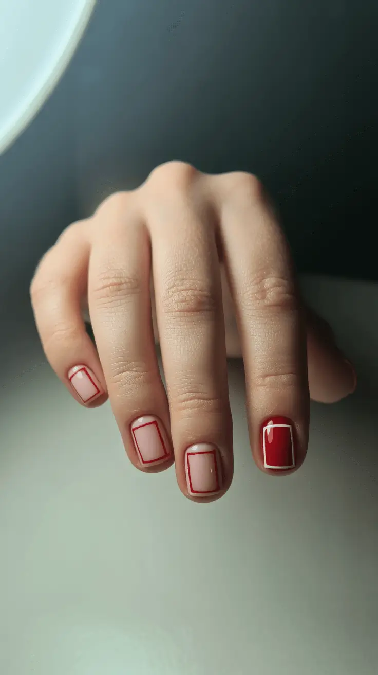 simple christmas nails classic red frames