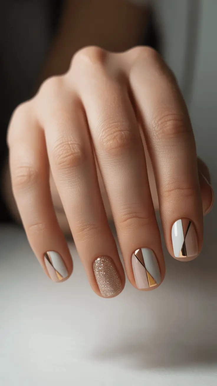 simple christmas nails geometric champagne glam
