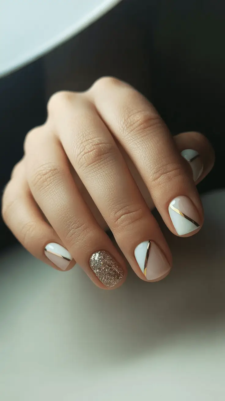 simple christmas nails golden edge elegance