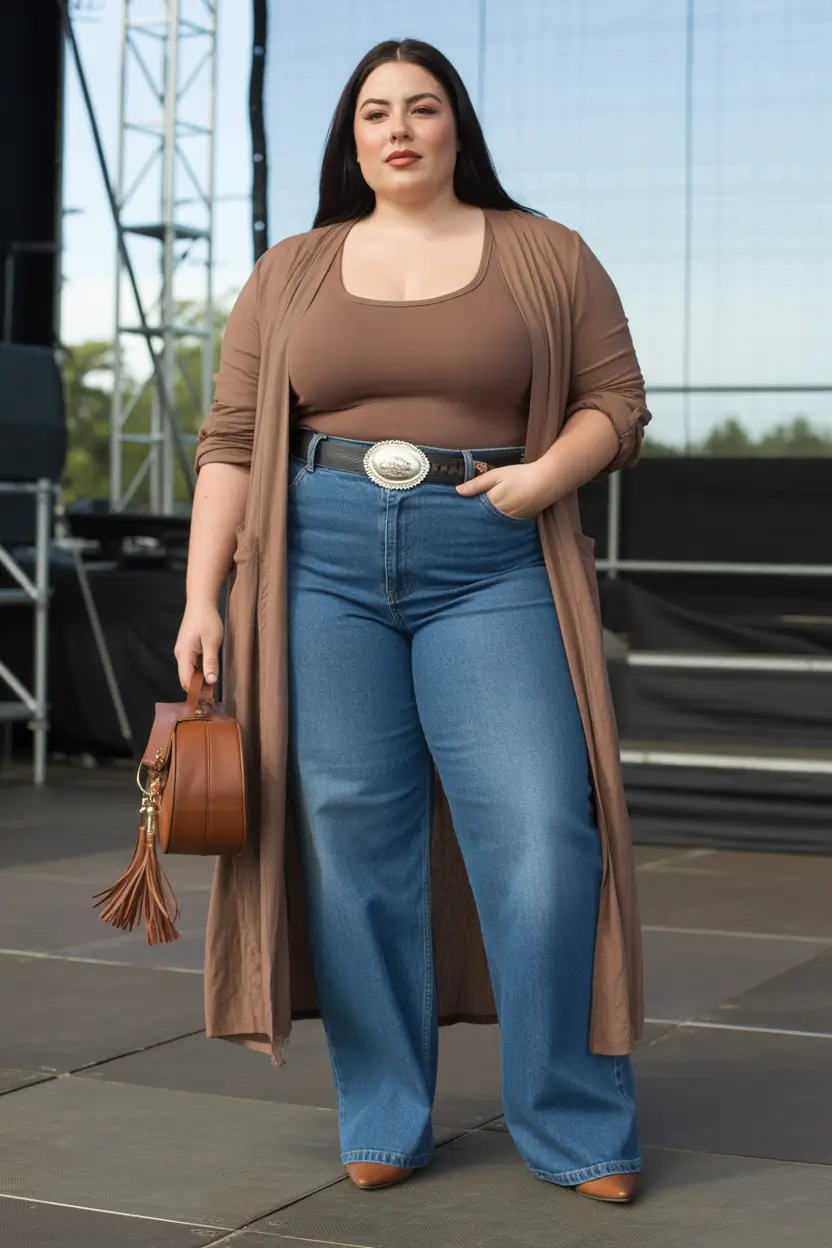 plus size outfits Desert Brown Denim Mood